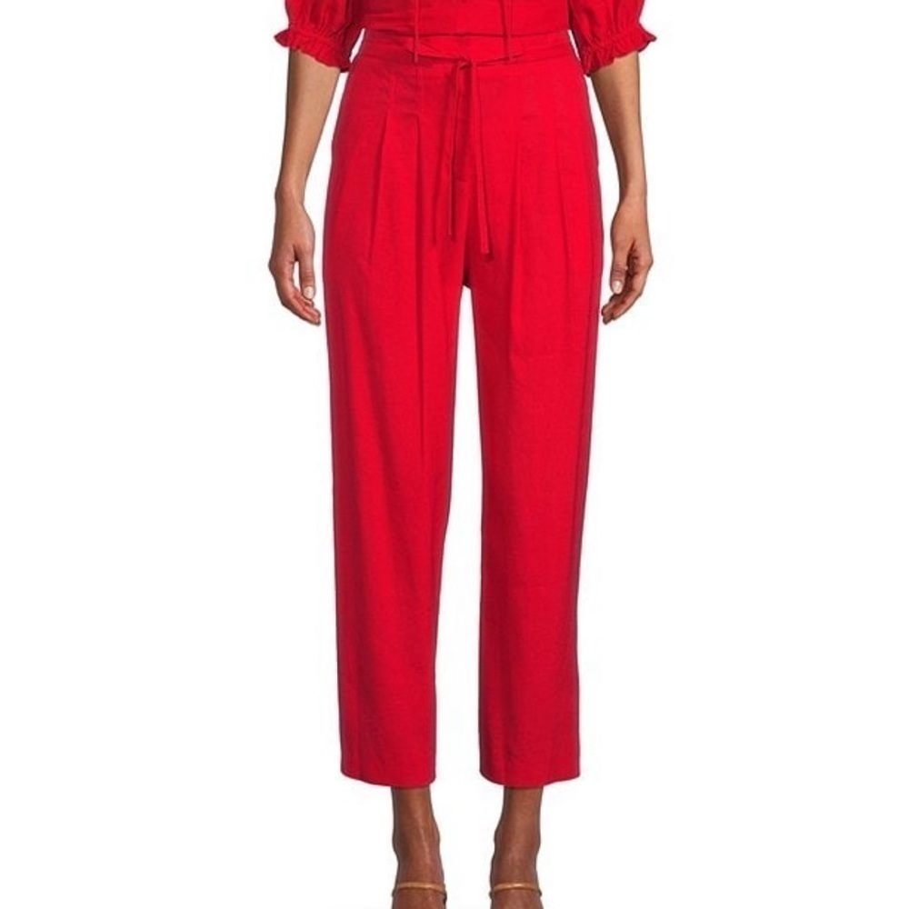 Antonio Melani Red paper bag wide leg red linen blend pants 10 high‎ rise waist